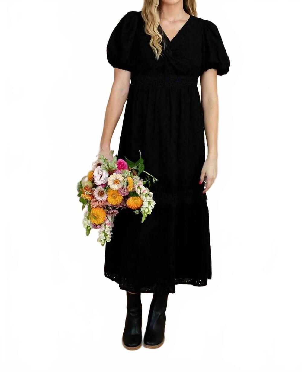NEW POLAGRAM dani eyelet midi dress in black